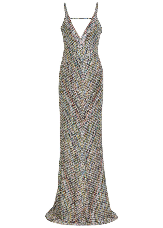 Sequin-embellished metallic-knit gown