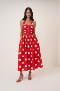 dotique nobodys child lilah red polka dot halterneck midi dress 0