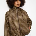 03 check print hooded bomber jacket